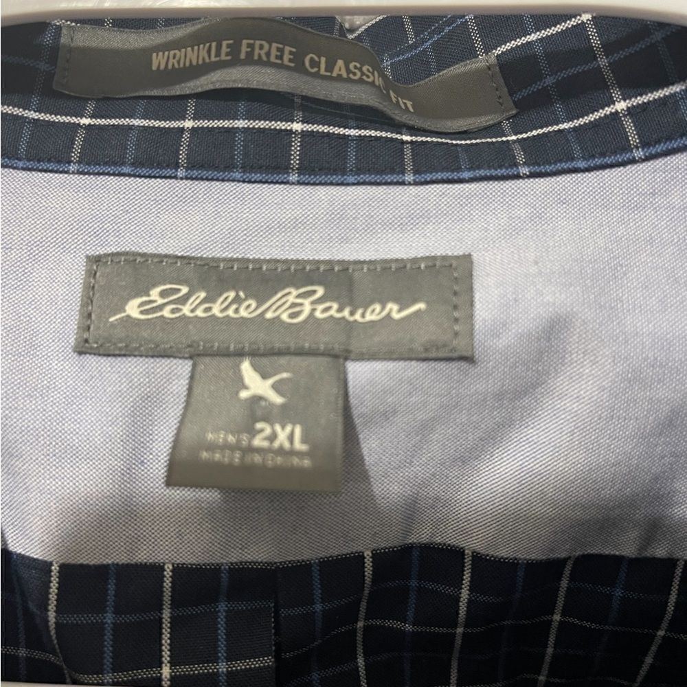 Eddie Bauer Dress Shirt Mens Blue Plaid Check Wrinkle Free Relaxed 2XL - Picture 4 of 5